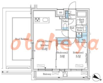 楽器可の賃貸物件 2 LDK 24.2万円の図面１