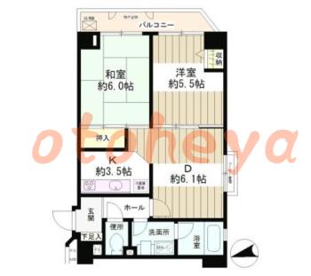 楽器可の賃貸物件 2 DK 12.9万円の図面１