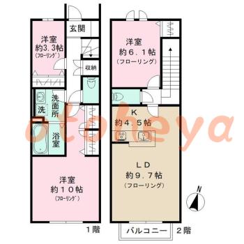 防音室のある楽器可 賃貸物件 3 LDK 20.6万円の図面１