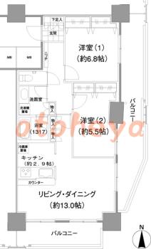 防音室のある楽器可 賃貸物件 2 LDK 22.3万円の図面１