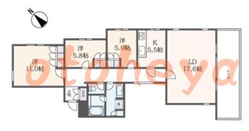防音室のある楽器可 賃貸物件 3 LDK 29万円の図面１