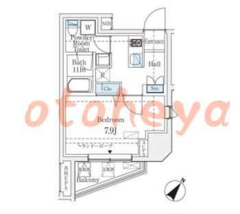 防音室のある楽器可 賃貸物件 1 K 15.4万円の図面１
