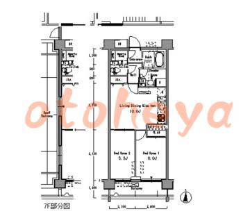防音室のある楽器可 賃貸物件 2 LDK 19.3万円の図面１