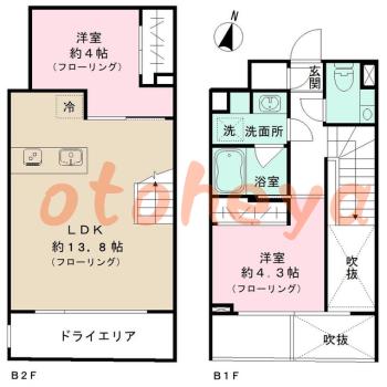 グランドピアノ可の賃貸物件 2 LDK 29.8万円の図面１
