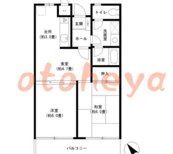 防音室のある楽器可 賃貸物件 2 DK 10.7万円の図面１