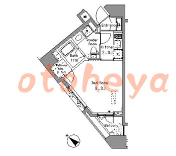 楽器可の賃貸物件 1 K 10.4万円の図面１