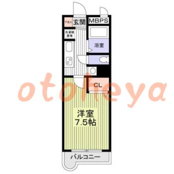 防音室のある楽器可 賃貸物件 1 K 7.7万円の図面１