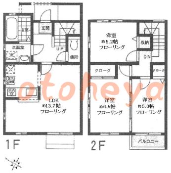 防音室のある楽器可 賃貸物件 3 LDK 10.4万円の図面１