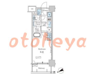 楽器可の賃貸物件 1 K 12.2万円の図面１