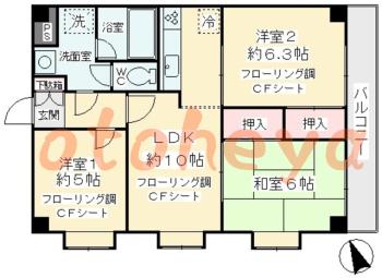 楽器可の賃貸物件 3 LDK 11.8万円の図面１