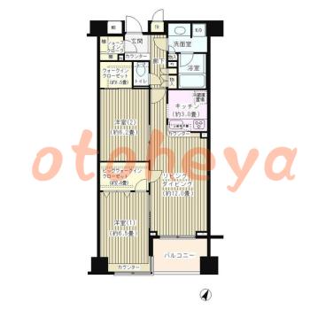 楽器可の賃貸物件 2 LDK 26.4万円の図面１