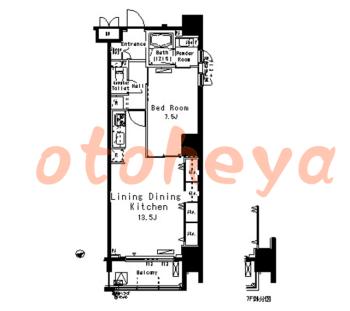 楽器可の賃貸物件 1 LDK 19万円の図面１