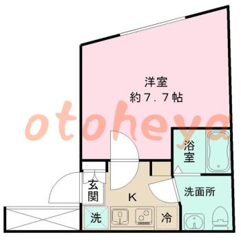防音室のある楽器可 賃貸物件 1 K 9.7万円の図面１