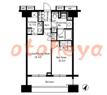 楽器可の賃貸物件 1 LDK 27万円の図面１