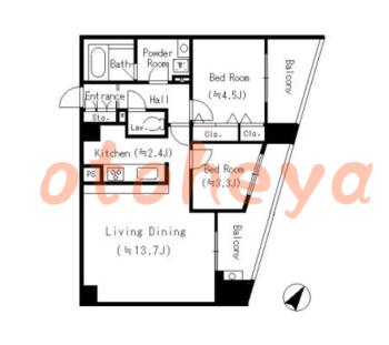 防音室のある楽器可 賃貸物件 2 LDK 22.1万円の図面１