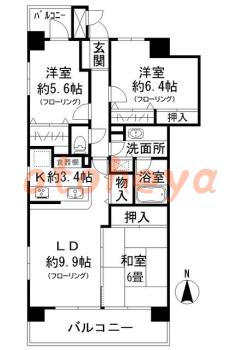 楽器可の賃貸物件 3 LDK 23.5万円の図面１