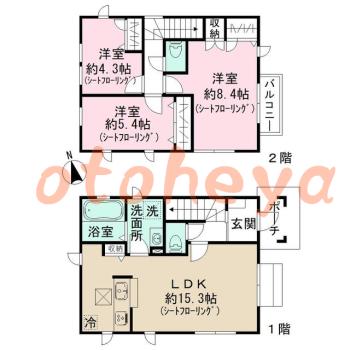 グランドピアノ可の賃貸物件 3 LDK 24.5万円の図面１