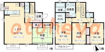 グランドピアノ可の賃貸物件 4 LDK 26.8万円の図面１