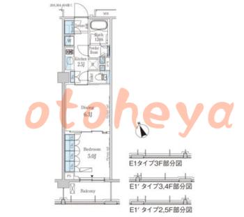 防音室のある楽器可 賃貸物件 1 DK 16.1万円の図面１