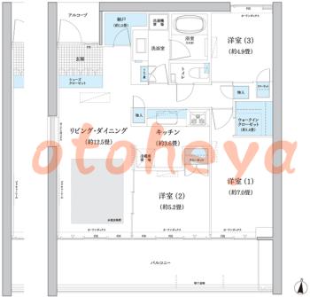 防音室のある楽器可 賃貸物件 3 LDK 27.7万円の図面１