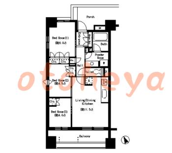 楽器可の賃貸物件 3 LDK 25.7万円の図面１