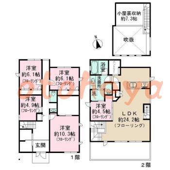 楽器可の賃貸物件 4 SLDK 55万円の図面１