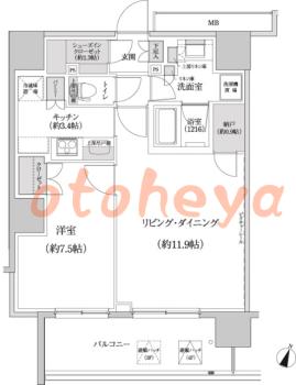 防音室のある楽器可 賃貸物件 1 LDK 24.3万円の図面１