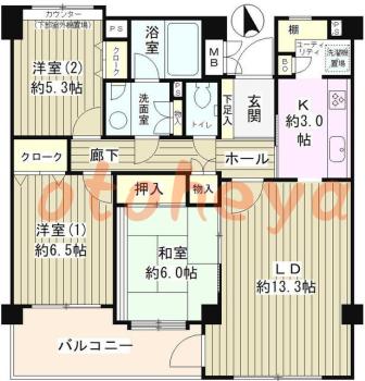 防音室のある楽器可 賃貸物件 3 LDK 18.7万円の図面１