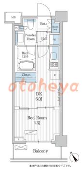 楽器可の賃貸物件 1 DK 13.1万円の図面１