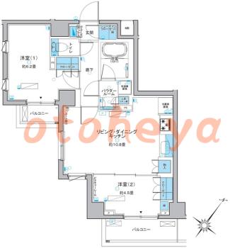 グランドピアノ可の賃貸物件 2 LDK 22.5万円の図面１