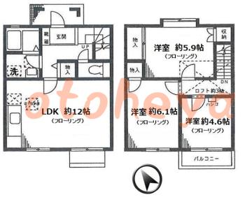 楽器可の賃貸物件 3 LDK 14.3万円の図面１
