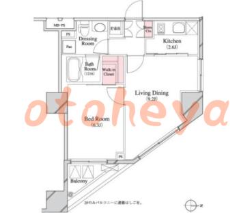 防音室のある楽器可 賃貸物件 1 LDK 18.2万円の図面１