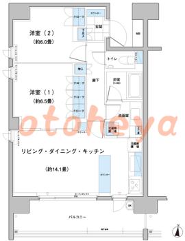 楽器可の賃貸物件 2 LDK 22万円の図面１