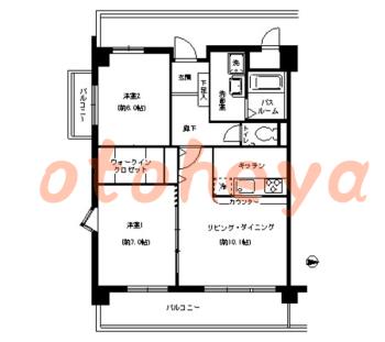 防音室のある楽器可 賃貸物件 2 LDK 20.9万円の図面１