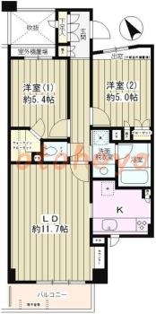 防音室のある楽器可 賃貸物件 2 LDK 17.9万円の図面１
