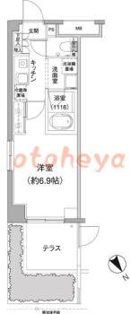 楽器可の賃貸物件 1 K 9万円の図面１