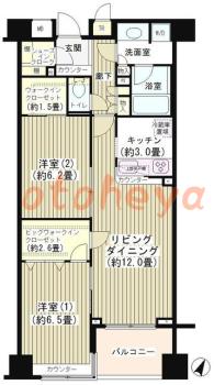 防音室のある楽器可 賃貸物件 2 LDK 27.5万円の図面１