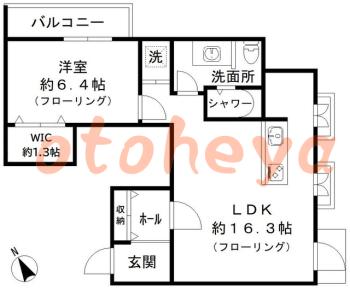 防音室のある楽器可 賃貸物件 1 LDK 16.3万円の図面１