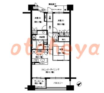 楽器可の賃貸物件 3 SLDK 22万円の図面１