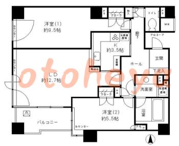 防音室のある楽器可 賃貸物件 2 LDK 29.9万円の図面１