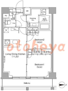 楽器可の賃貸物件 2 LDK 23.8万円の図面１