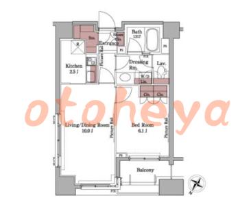 防音室のある楽器可 賃貸物件 1 LDK 27.7万円の図面１