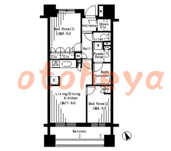 楽器可の賃貸物件 2 LDK 23万円の図面１