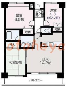 楽器可の賃貸物件 3 LDK 14.4万円の図面１