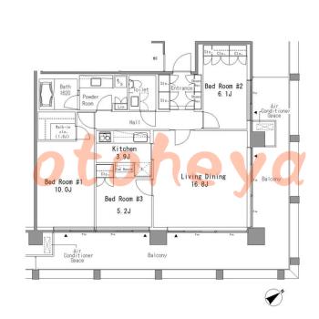 楽器可の賃貸物件 3 LDK 70万円の図面１