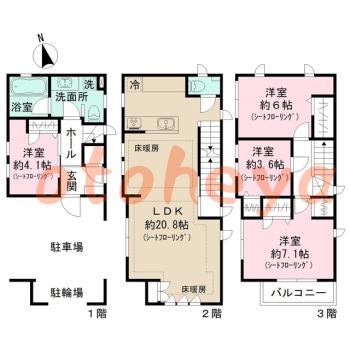 楽器可の賃貸物件 4 LDK 44万円の図面１