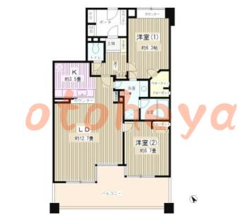 グランドピアノ可の賃貸物件 2 LDK 14.5万円の図面１