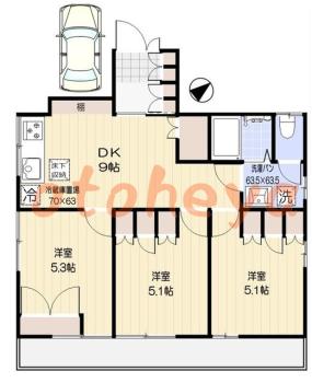 楽器可の賃貸物件 3 DK 16.5万円の図面１