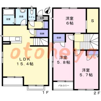 防音室のある楽器可 賃貸物件 3 LDK 14.1万円の図面１