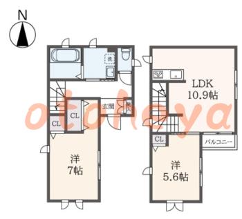 グランドピアノ可の賃貸物件 2 LDK 17.5万円の図面１